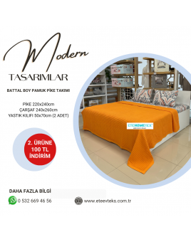 ETEHOMETEX ÇİFT KİŞİLİK HAVUZLU PİKE TAKIMI TURUNCU 8696474231884